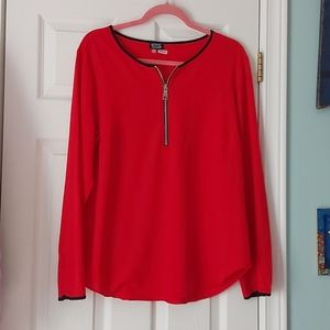 Red hot blouse tunic size L front zipper